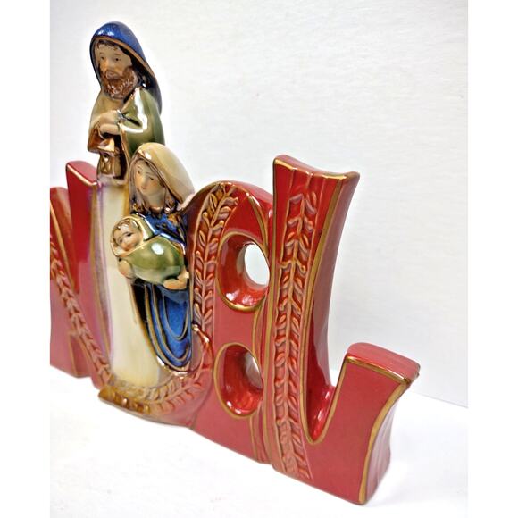 VTG NOEL Spellout Christmas Ceramic Standing Nativity Figurine Joseph Mary Jesus - Picture 3 of 9